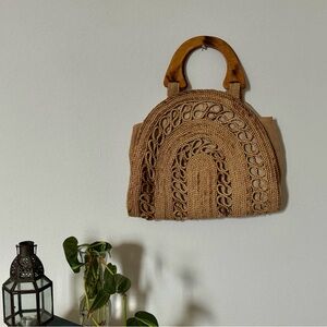 Vintage Woven Rope Handbag with Wood Handles